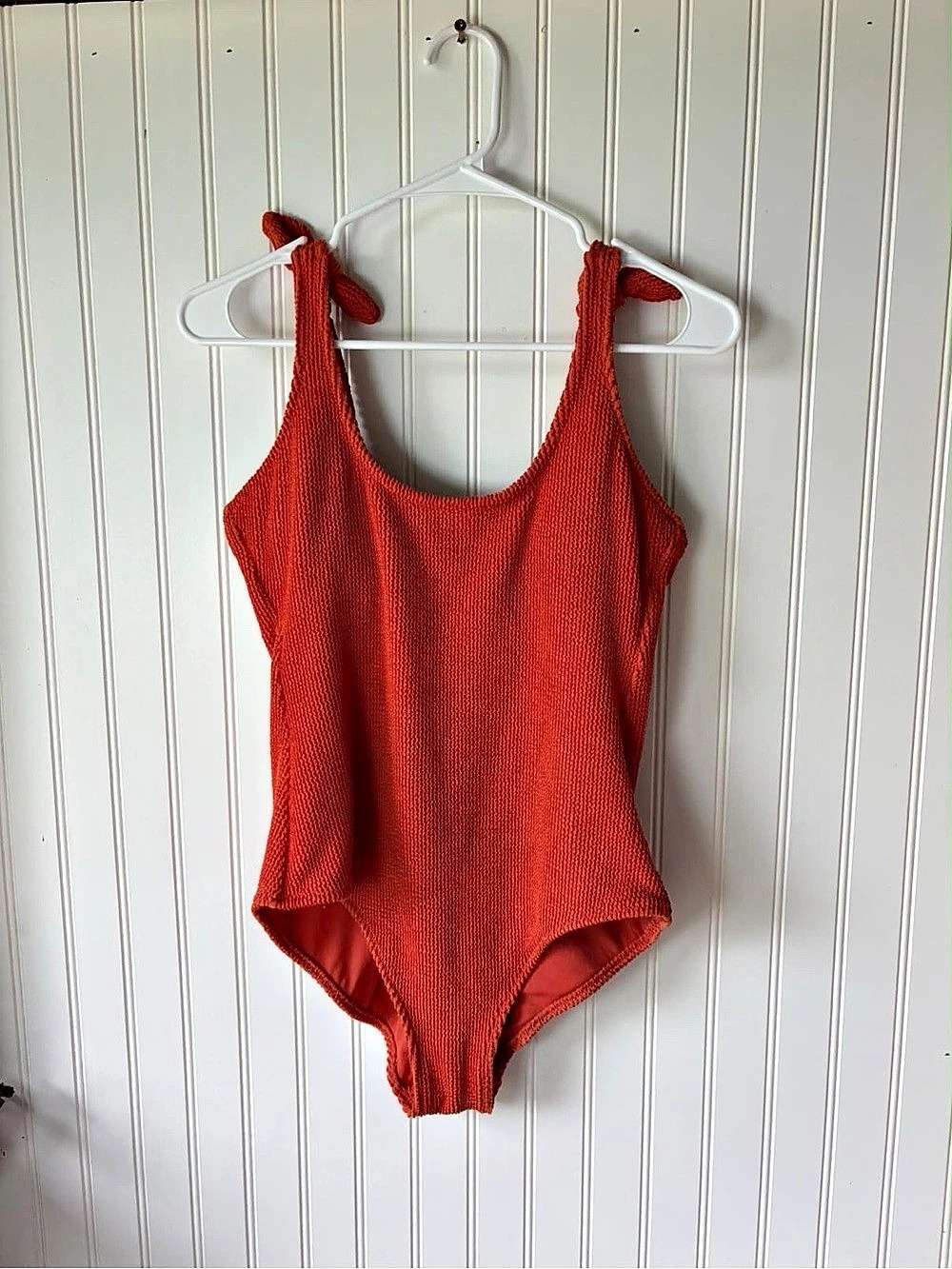 Kona Sol Textured One Piece with plunging back in Orange Size Large